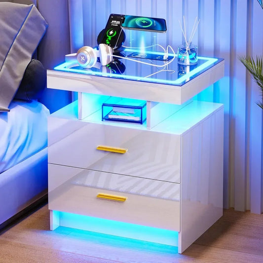 LED Nightstands with 2 Storage Drawers