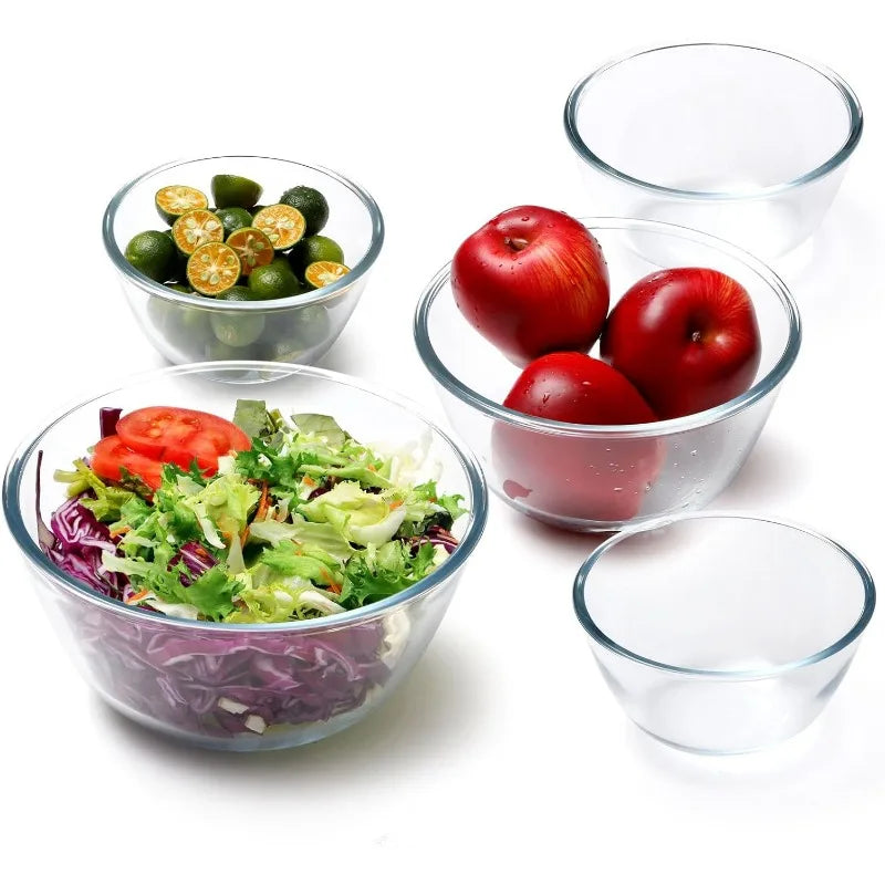 5 Piece Glass Mixing Bowls Clear Glass