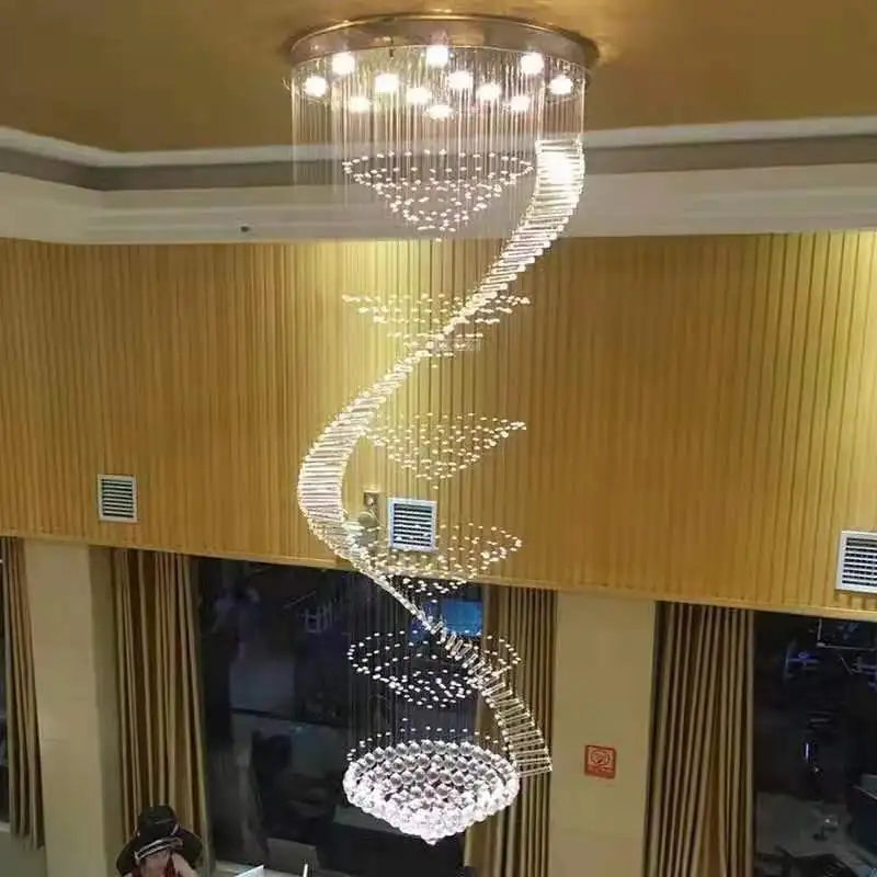 Modern Long LED Spiral Crystal Chandeliers