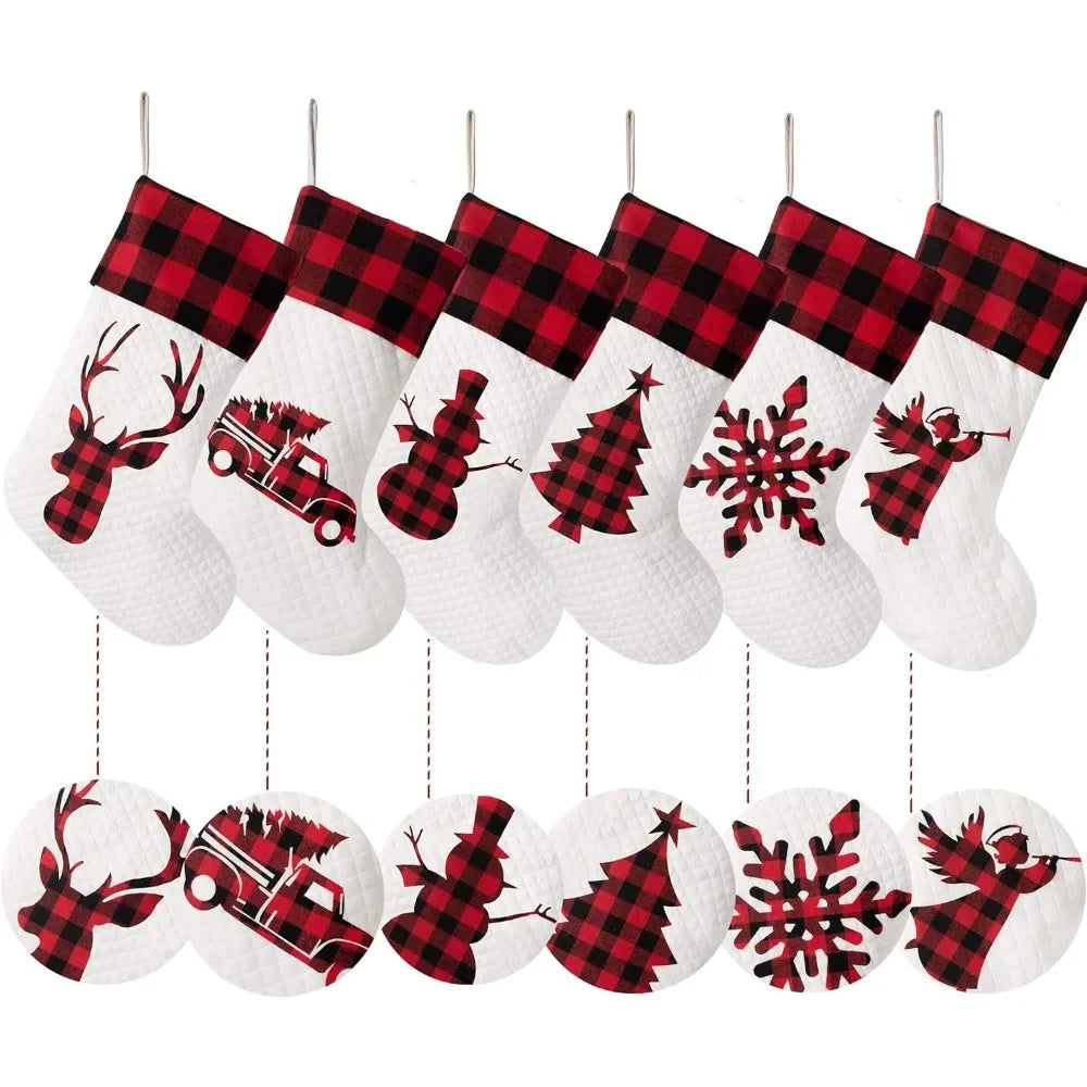 Set of 8 Christmas Stocking(20inch) Silhouette Buffalo Red Plaid