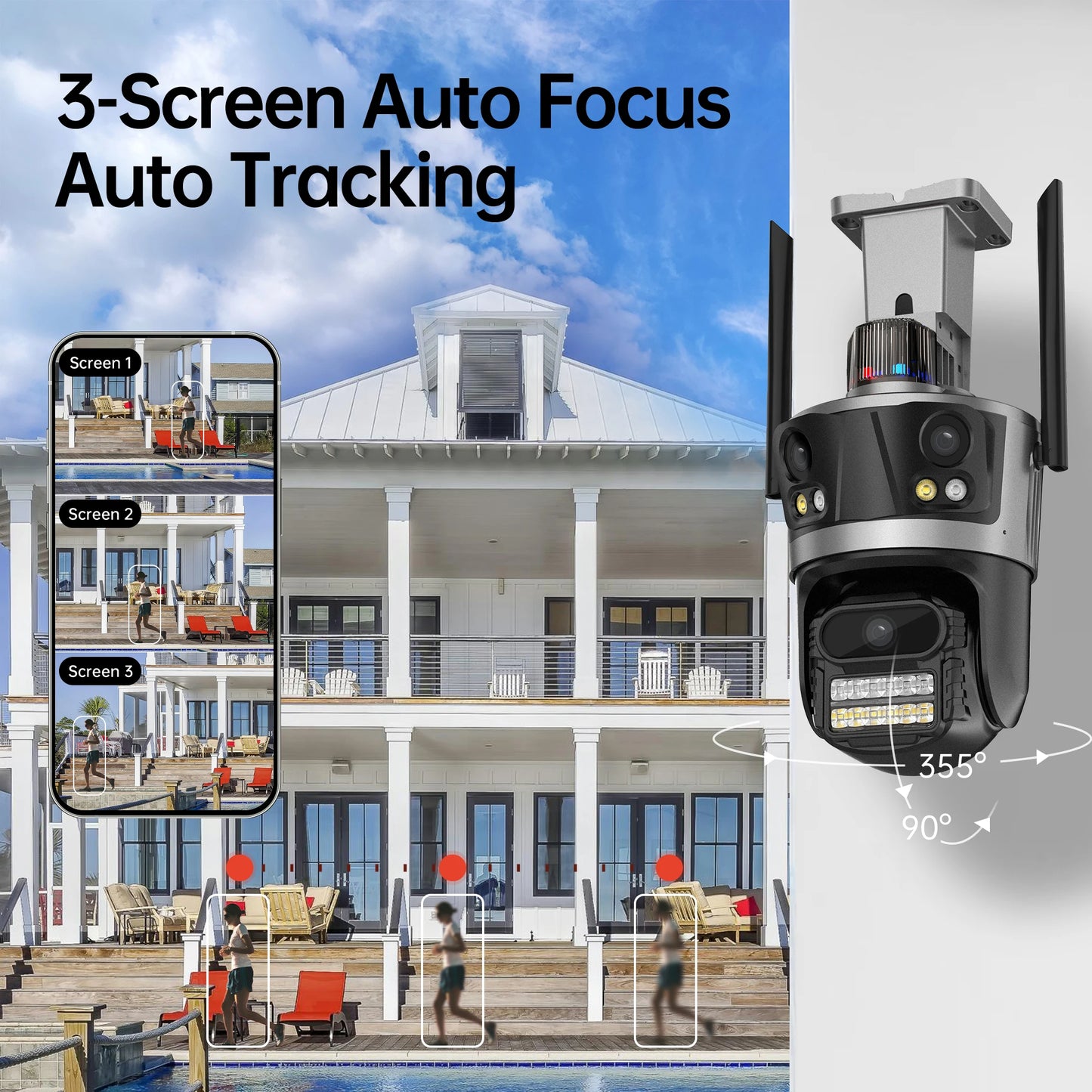 Wifi Security Camera Three Screens Outdoor Wireless IP Cameras