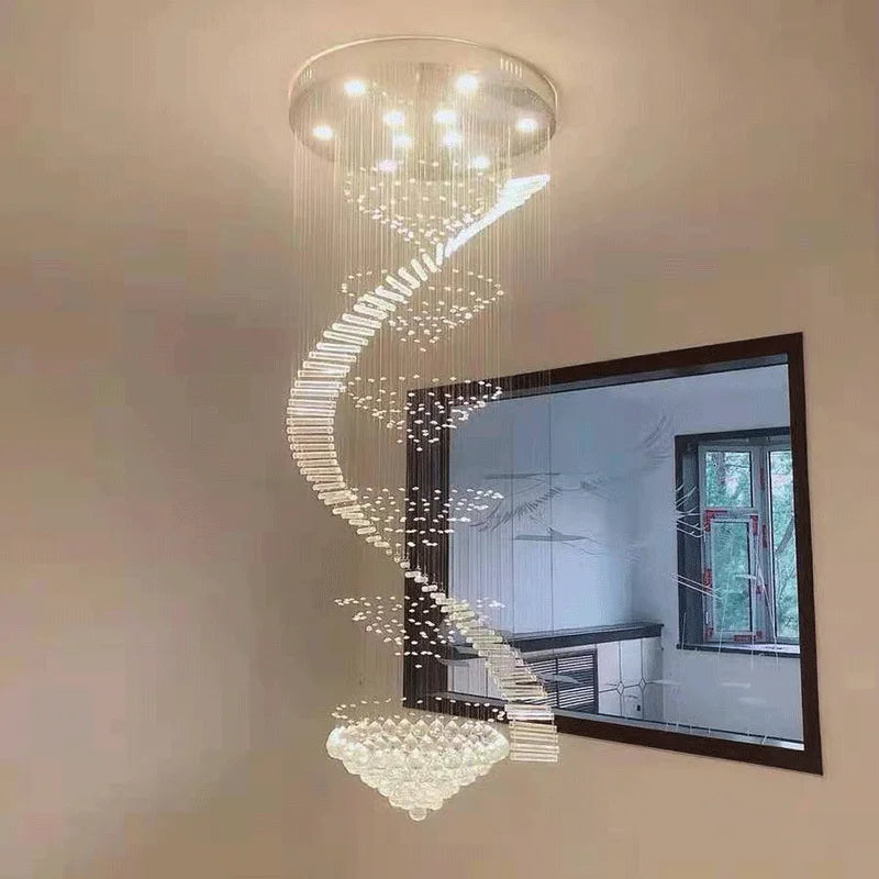 Modern Long LED Spiral Crystal Chandeliers