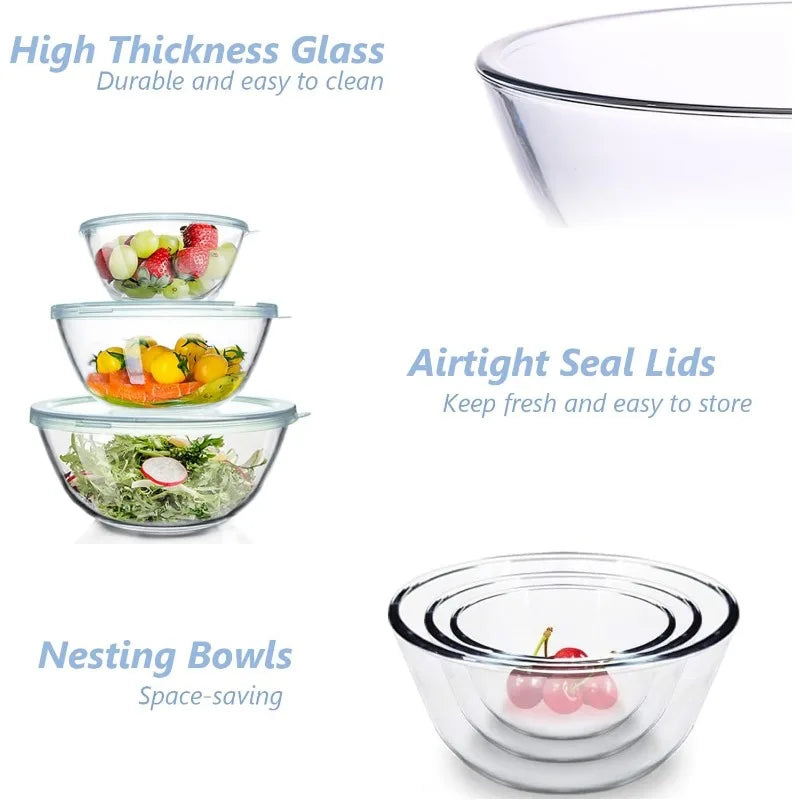 Glass Mixing Bowls With Lids Set Of 3