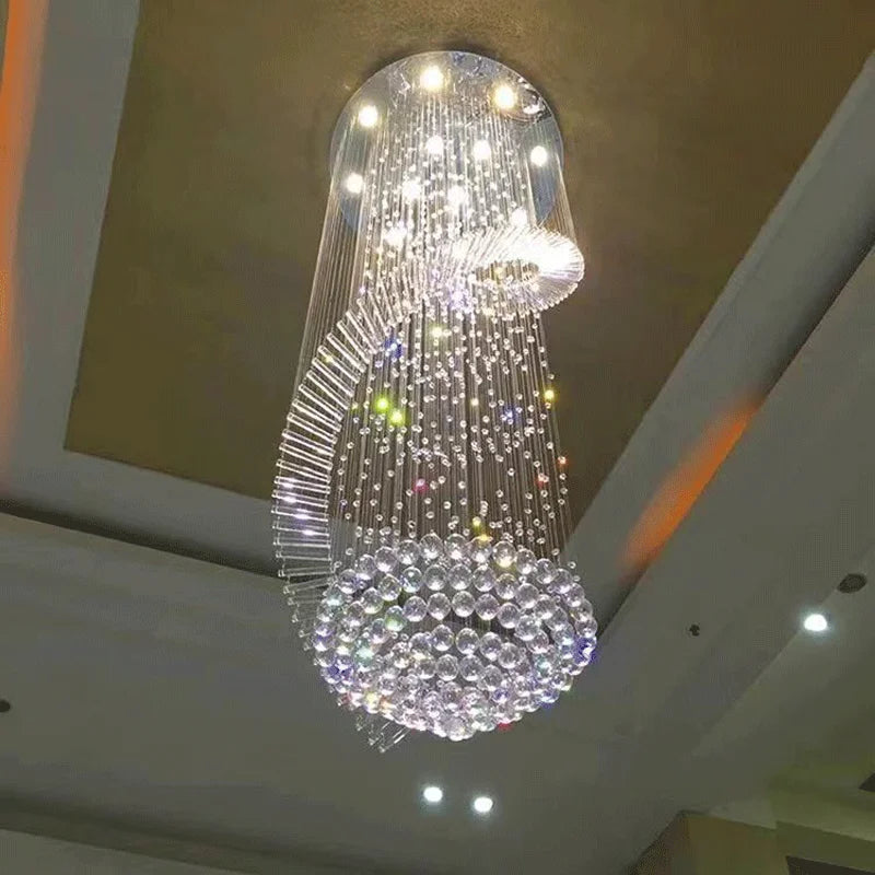 Modern Long LED Spiral Crystal Chandeliers