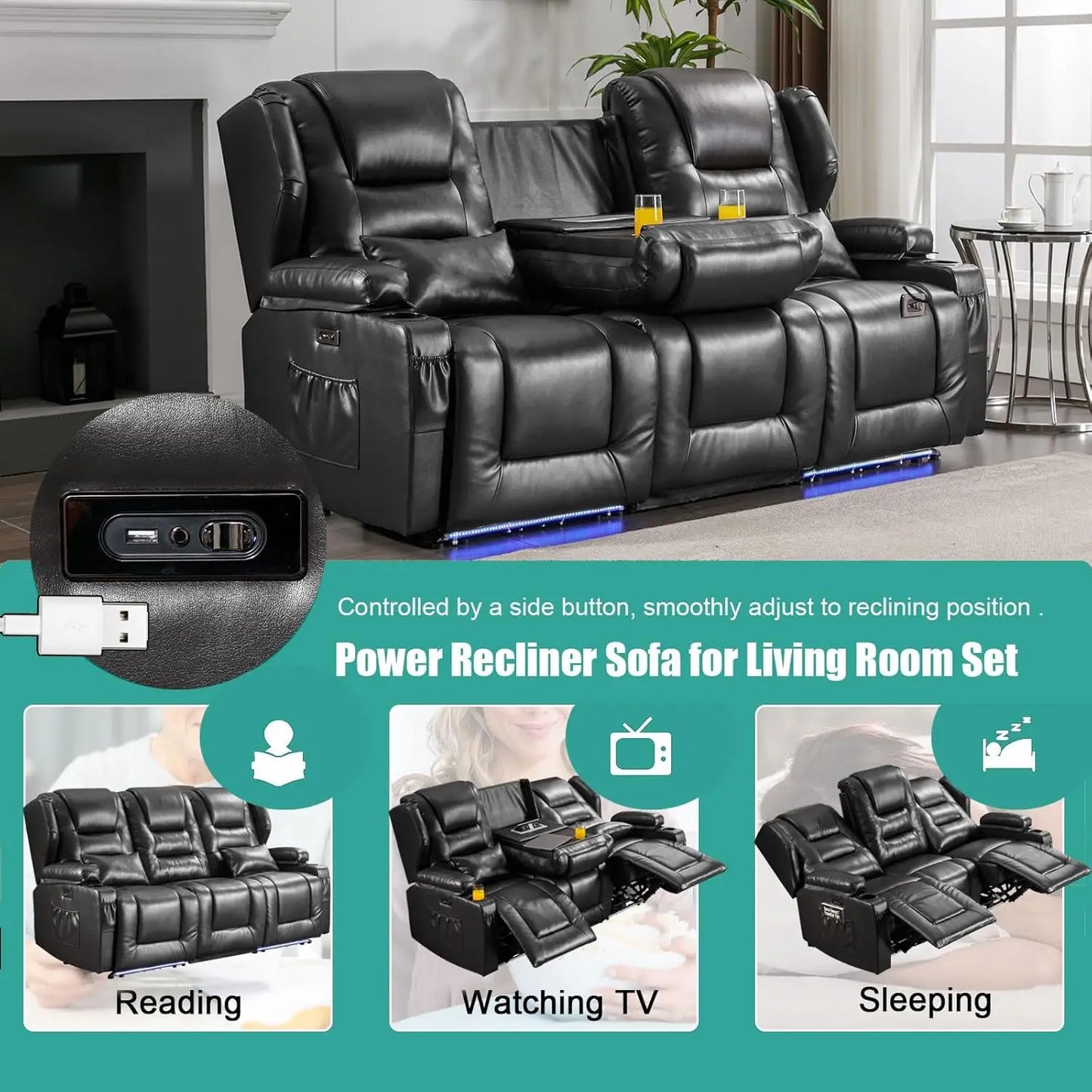 Power Recliner Loveseat 79.5" Home Theater Seating