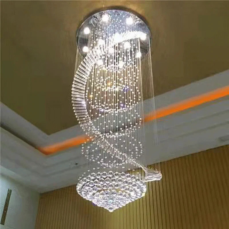 Modern Long LED Spiral Crystal Chandeliers