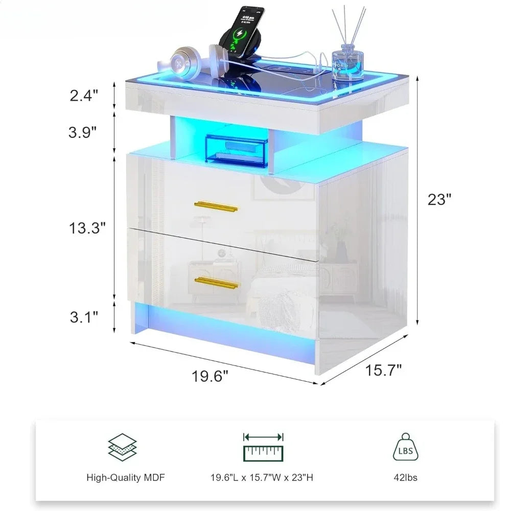 LED Nightstands with 2 Storage Drawers