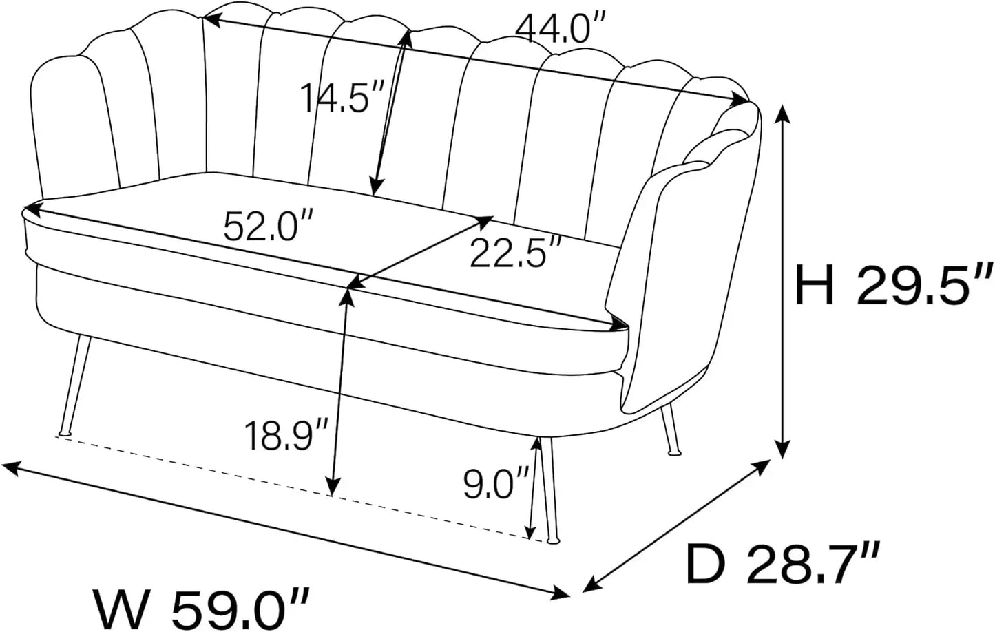 Wide Modern Boucle Loveseat