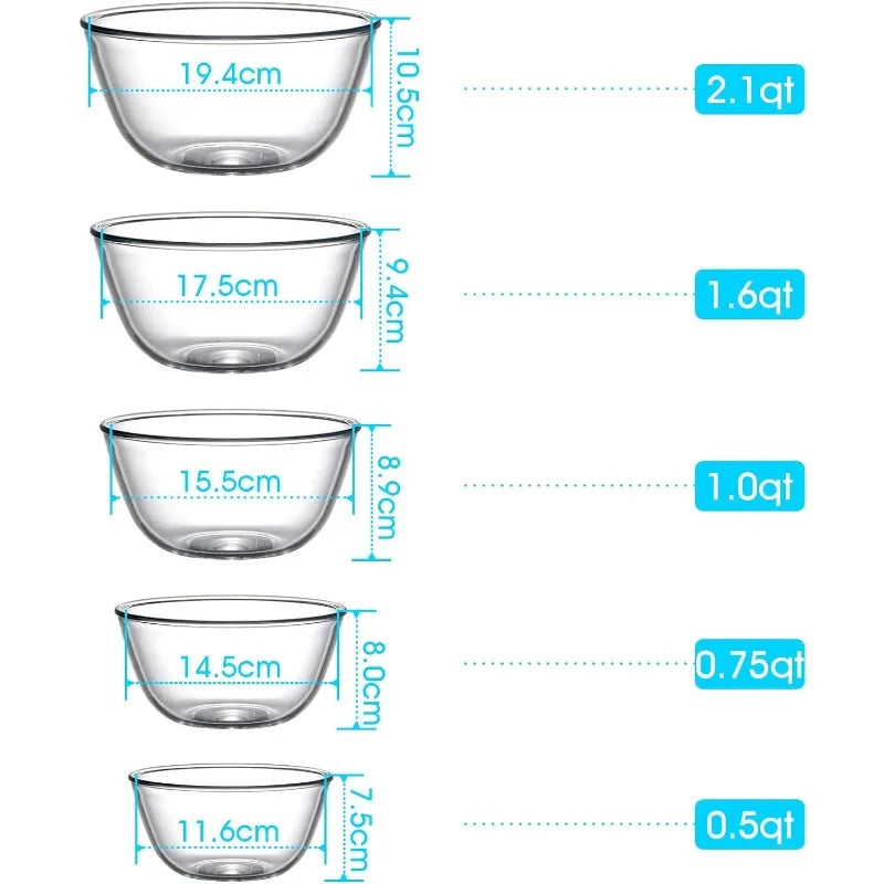 5 Piece Glass Mixing Bowls Clear Glass