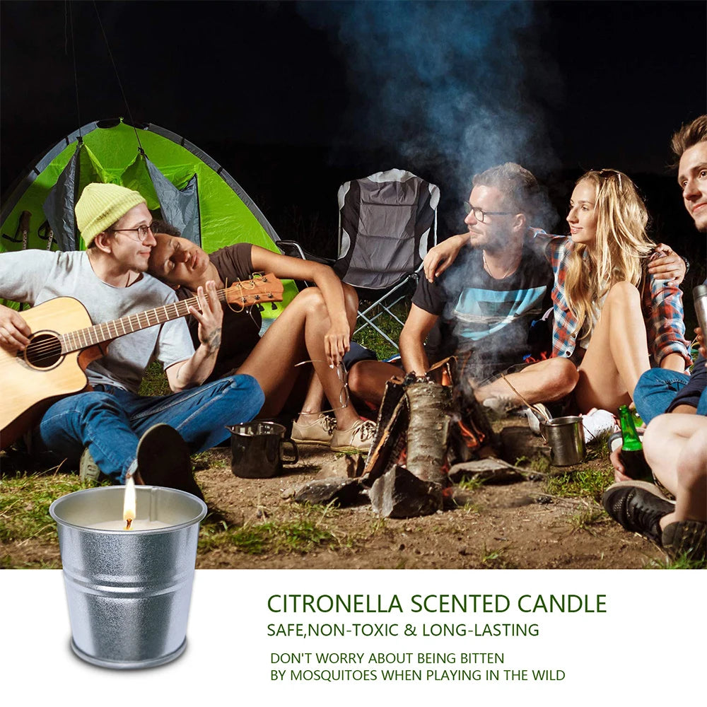 Pack of 8 Citronella Candles Outdoor Small Metal Bucket Candle Natural Soy Wax Fly Candle Use for Outdoor Garden Camping Indoor