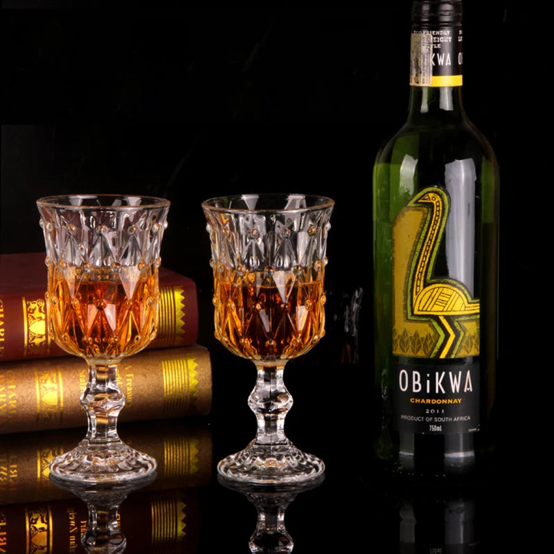 2Pcs Luxury Retro Carved Crystal Glasses