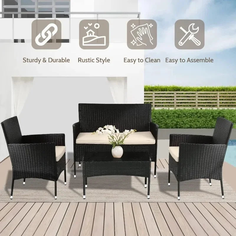 4 Pieces Outdoor Rattan Chair Sofa