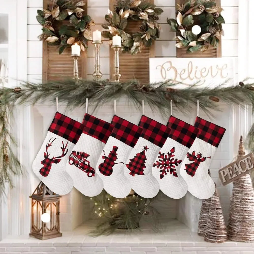 Set of 8 Christmas Stocking(20inch) Silhouette Buffalo Red Plaid