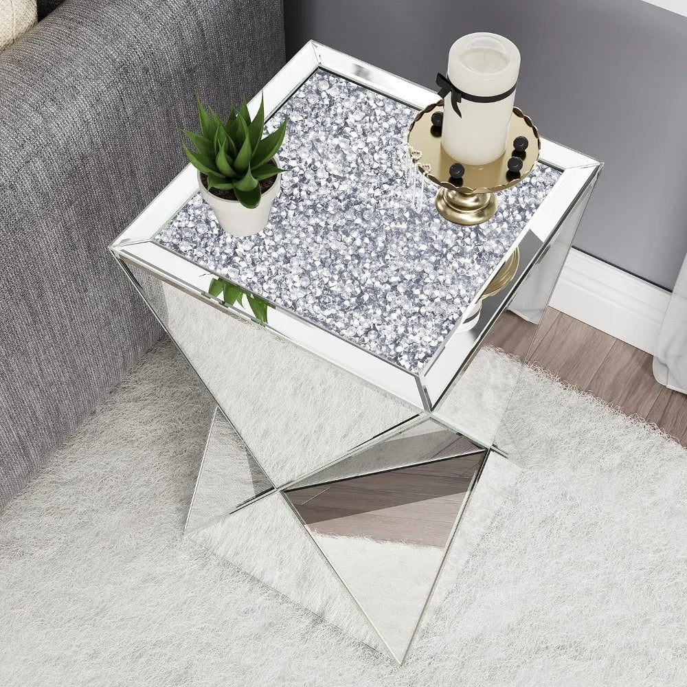 Mirrored Diamond Setting End Table