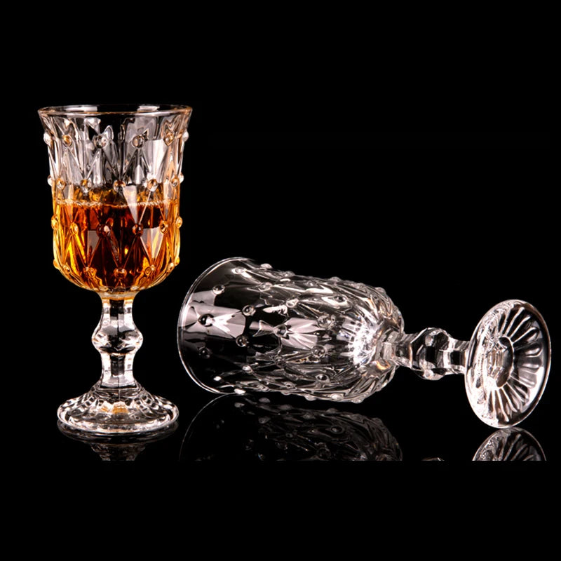 2Pcs Luxury Retro Carved Crystal Glasses