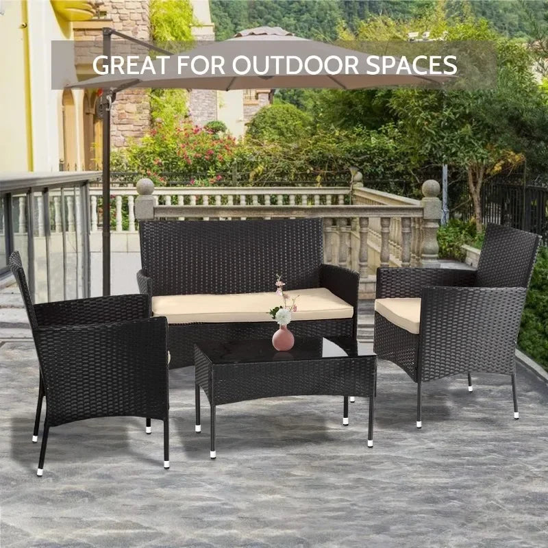 4 Pieces Outdoor Rattan Chair Sofa