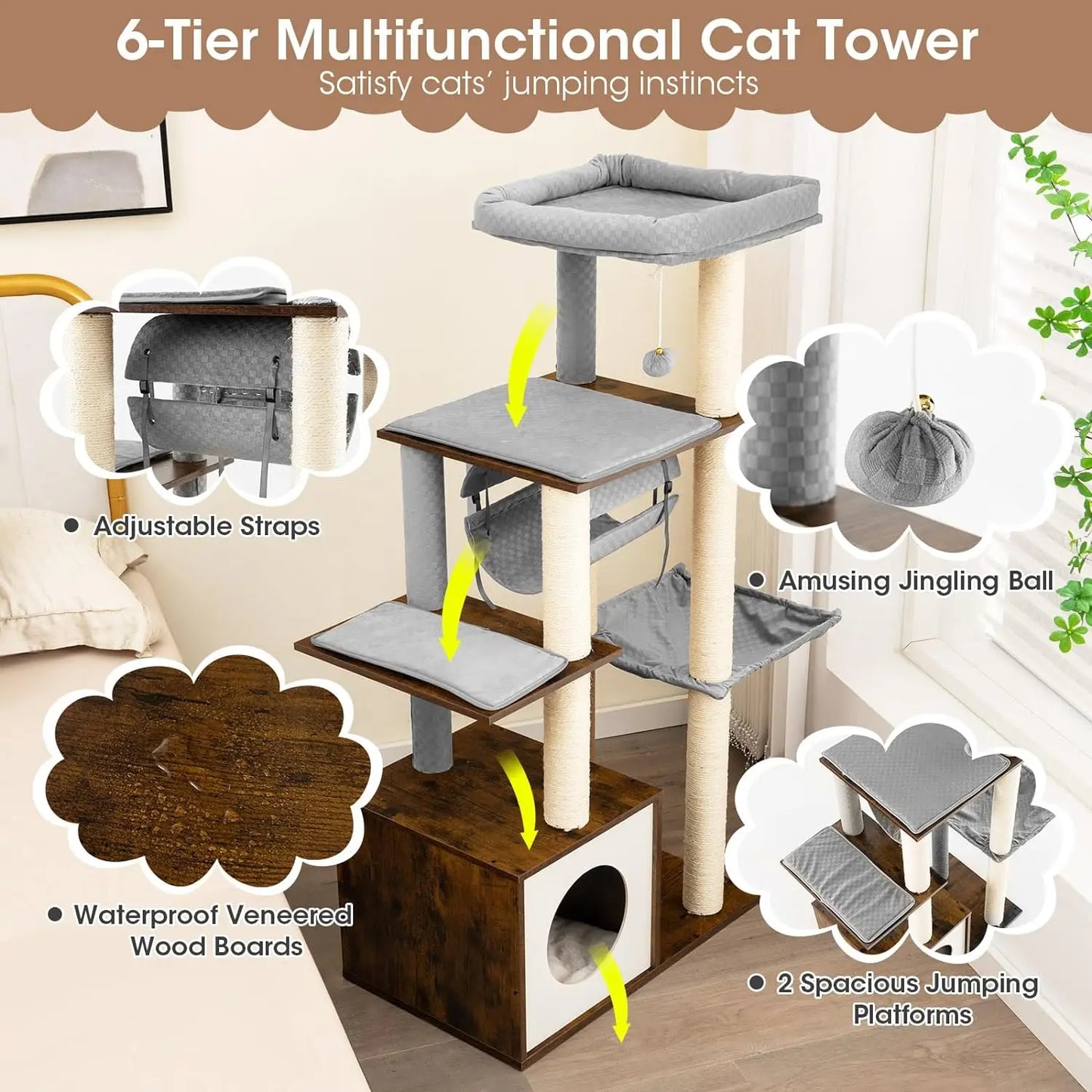 Tangkula Modern Cat Tree, 53 Inch