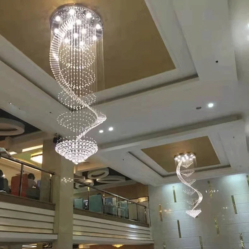 Modern Long LED Spiral Crystal Chandeliers