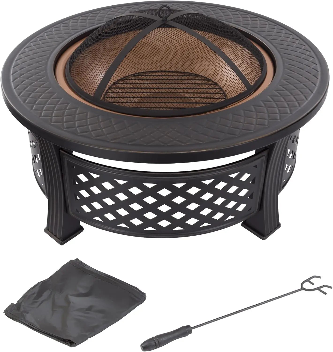 Fire Pit - 32-Inch Outdoor Fireplace with Spark Screen